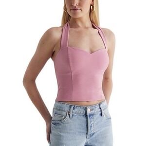 Express Body Contour Pink Halter Sweetheart Crop Top Womens XL New 06410484